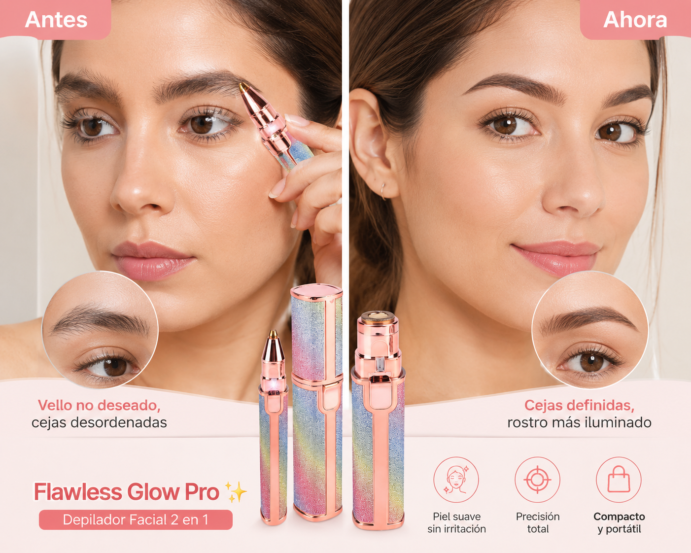 Flawless Glow Pro 💖 Depilador Facial + Perfilador